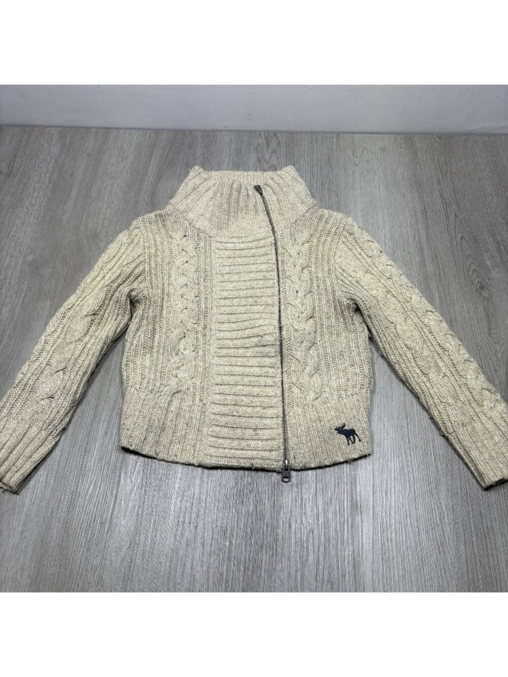 VTG Y2K Abercrombie Fitch Sweater Women’s Wool Blend Cable Knit Full Zip Small